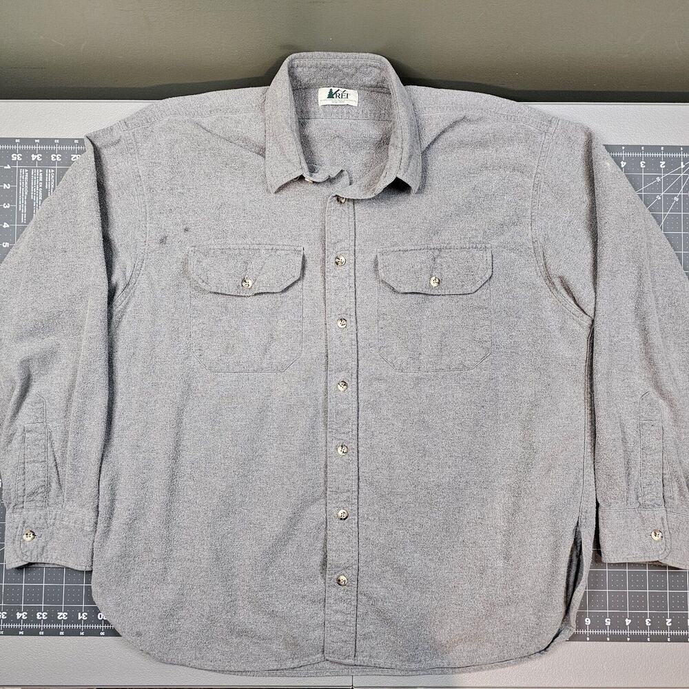 Vintage 90s REI Flannel Shirt XL Gray Chamois Outdoors Grunge Biker Hiking Heavy